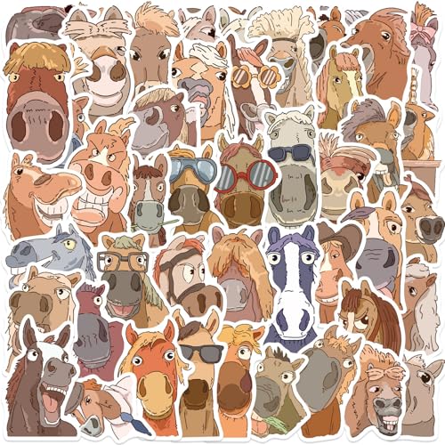 50pcs Funny Horse Stickers Vinyl Waterproof Decals Stickers Pack Cute Cartoon for Water Bottle, Laptop, Phone, Skateboard, Scrapbooking, Bumper for Horse Party Favors - color: Horse