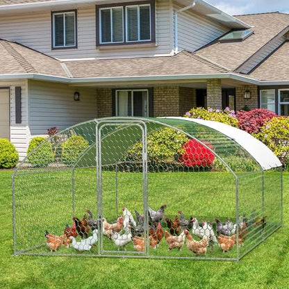 Large Metal Chicken Coop, Outdoor Chicken Runs for Yard with Cover,Large Chicken Run with Upgrade Tri-Supporting,Waterproof and UV-Resistant,Walk-in Poultry Cage for Farm Yard(9.8'l x 13.1'w x 6.6'h) - size: 9.8 x 13.1 x 6.6 FT