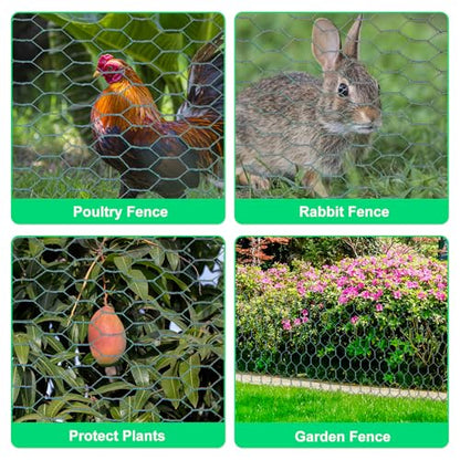 Chicken Wire, Chicken Wire Fencing for Floral Arrangements,15.7 x 157 Inches Chicken Wire mesh,0.6 Inch Green Mesh Hexagonal Galvanized Metal Poultry Wire Netting for Crafts,Poultry,Garden - size: 15.7"x157"