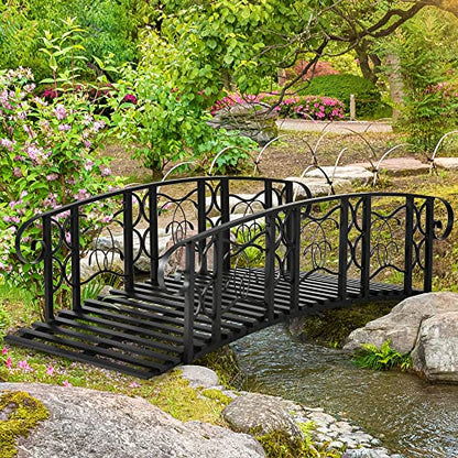 Outsunny 6' Metal Arch Backyard Garden Bridge with 660 lbs. Weight Capacity, Safety Siderails, Vine Motifs, Easy Assembly for Backyard Creek, Stream, Pond, Black - color: Black