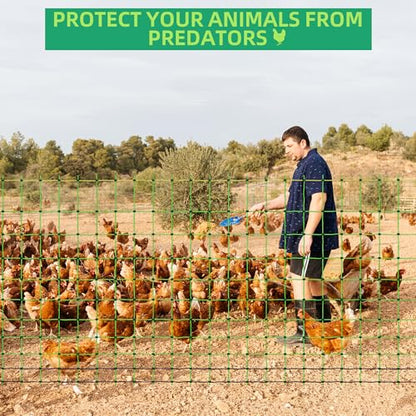 Poultry Netting Electric Fence, Portable Livestock Nets Mesh for Chickens, Ducks, Geese, Turkey, Electric Fencing for Backyards, Homesteaders, Farms, Ranches (Green, 41.5" H x 164' L Poultry)