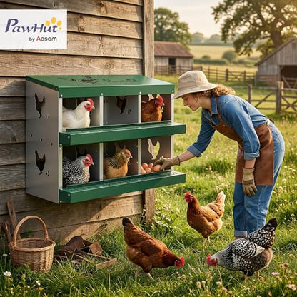 PawHut Chicken Nesting Boxes, 6 Compartment Metal Nesting Boxes for Chickens, Two-Tier Egg Laying Boxes with Vented Holes for Easy Egg Collection, for Hens Ducks, Silver - size: 34.1"L x 18.9"W x 34.1"H, style: Roll Away