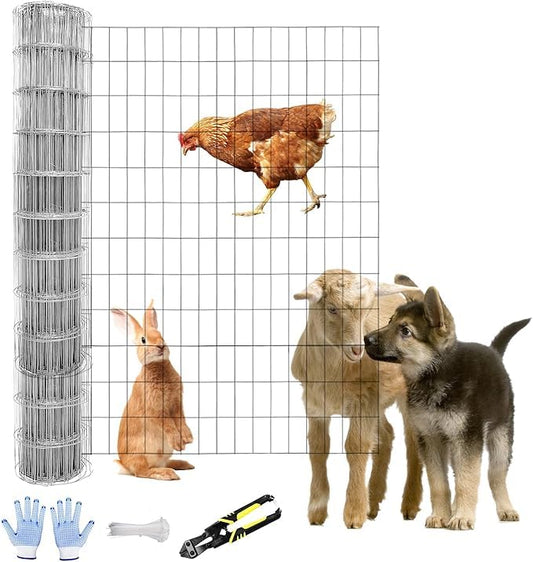 Tongmo 4 ft x 50 ft Galvanized Welded Chicken Wire Fence, 16GA Garden Chicken Wire Fence Roll, Mesh Size 2" x 4"Hardware Cloth, Ideal for Yard Protection and Poultry Netting - color: Galvanized, size: 4ft*50ft