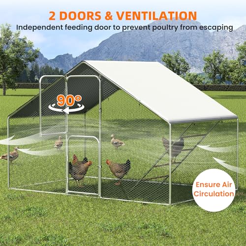 UDPATIO Large Metal Chicken Coop Walk in, Outdoor Heavy Duty Chickens Pen Run w/Cover for 10-15 Chickens - Predator Proof Poultry House - size: 72.0"L x 120.0"W x 72.0"H