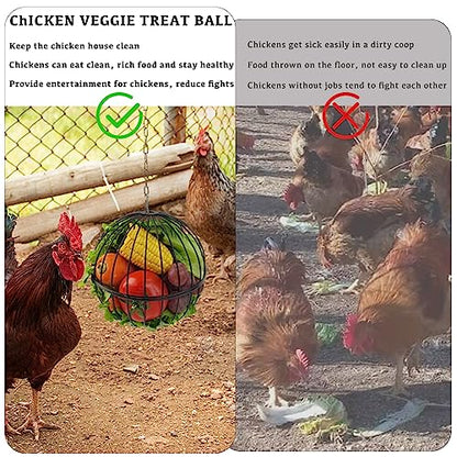 Hanging Chicken Feeder - 7.1 Inch Large Iron Chicken Veggie Treat Ball - Sturdy Chicken Treat Holder with 15.7 Inch Hanging Chain - Black - color: Black