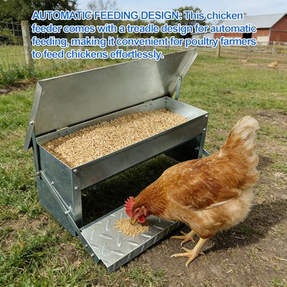 Diydeg Treadle Chicken Feeder, No Waste Large Capacity Stainless Steel Automatic Poultry Feeder Rat Proof Treadle for Chicken Duck Poultry Pheasants