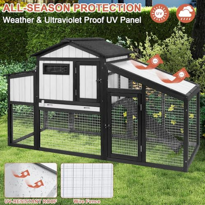 Ketive Large Chicken Coop and Run for 6-8 Chickens, 130.6" L Wooden Hen House, 2 Story Poultry Cage with Nesting Box, Pull-Out Tray, 4 Perches, Ramp, Indoor/Outdoor Pet Hutch Backyard Use, Black - size: 130.6"L x 26.0"W x 39.2"H