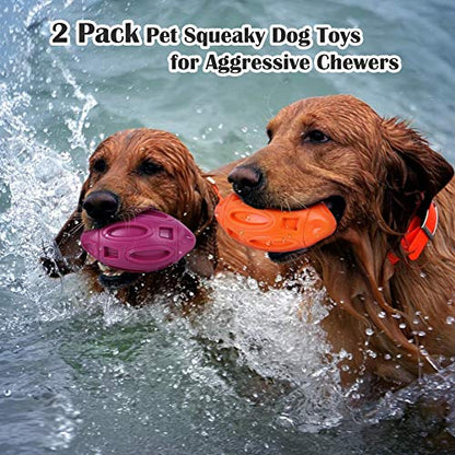 Pawzone 2 Pack Squeaky Dog Toys for Aggressive Chewers Large Medium Small Puppy Interactive Dog Chew Toy Durable Rubber Indestructible Tough Ball - color: 2 pack orange purple