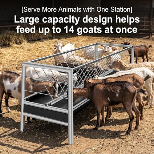 77 Gallon Heavy Duty Hay Feeder, Stainless Steel Anti-Waste Rubber Trough Feeder, Durable Livestock Feeding Equipment for Goats, Sheep, Calves, Horses Farm & Ranch Use