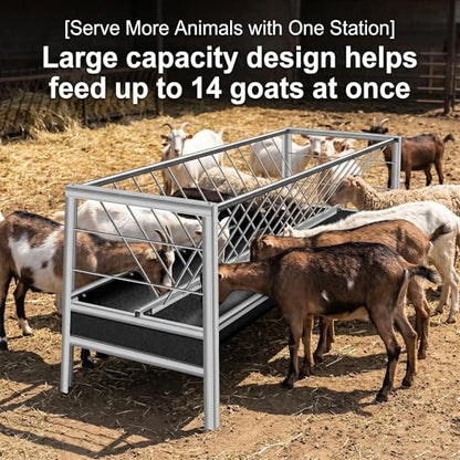 77 Gallon Heavy Duty Hay Feeder, Stainless Steel Anti-Waste Rubber Trough Feeder, Durable Livestock Feeding Equipment for Goats, Sheep, Calves, Horses Farm & Ranch Use