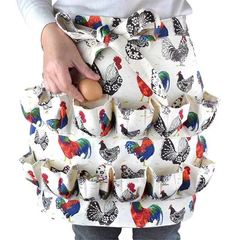 Sefiron Chicken Egg Collecting Apron,12 Deep Pockets for Hense,Duck,Goose Eggs - color: Flower Hen