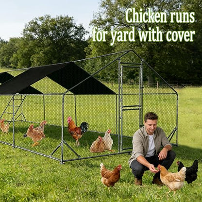XCL Large Metal Chicken Coop, 13×10×6.5FT Walk-in Chicken Run, Spire Roof Poultry Cage with Waterproof Anti-UV Cover, Roosting Perch Outdoor Backyard Farm Enclosure for Duck Chicken (3-Unit Coop) - size: 3-Unit Coop