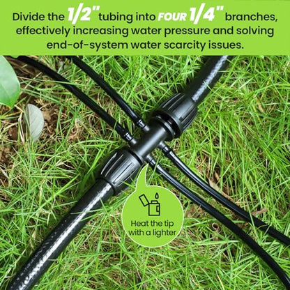 Bonviee 50FT 1/2" Drip Irrigation Tubing with 4-Pack 6-Way Connectors, Flexible Blank Distribution Hose Main Line for Garden Watering System, Raised Beds, Flower & Vegetable Gardens - size: 1/2"-50FT