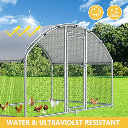 HITTITE Large Metal Chicken Coop with Run, 9.84 x 6.4 x 6.23 ft Walk in Poultry Cage Chicken Run Pen, Dome Roof Outdoor Chicken Runs for Yard with Waterproof & Anti-UV Cover - size: 76.8"L x 118.0"W x 74.7"H