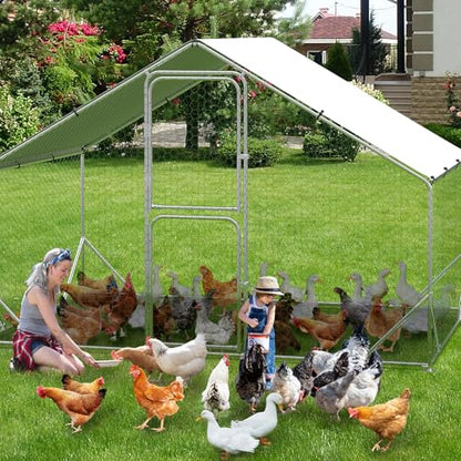 9.8X6.5x6.5FT, Large Walk in Chicken Run Pen Cage, Metal Coop Clearance with Double Door, Chicken Runs for Yard with Cover, Outdoor Cages for Chickens and Range Poultry, Large Chicken Coops - size: 9.8 x 6.5 x 6.5 ft