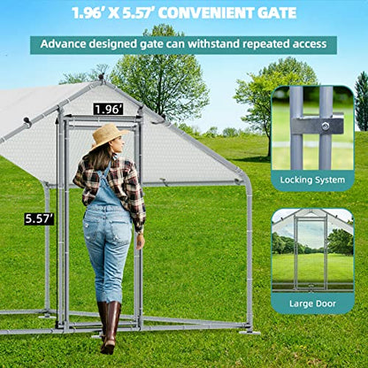MEETWARM Large Metal Chicken Coop Run, Walk-in Enclosure Poultry Hen Run House, Spire Shaped Chicken Pen with Waterproof & Anti-UV Cover for Outdoor Farm Use(9.8' L x 6.56' W x 6.56' H) - color: 9.8' L x 6.56' W x 6.56' H