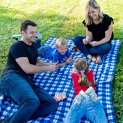 BRAWNTIDE Large Waterproof Outdoor Blanket, Extra Thick Fleece, Warm, Windproof & Sandproof, Quilted Stadium Blanket for Sports Events, Beach, Camping, Picnics, Dogs & Car, 82" x 55 - color: Plaid Blue