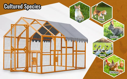 Endark 110" Large Walk-in Chicken Coop Enclosure with Waterproof Roof- Spacious Outdoor Yard, Pet Cage Playpen Farm Poultry Cage with Durable Wood Construction and Rain Protection(Brown)