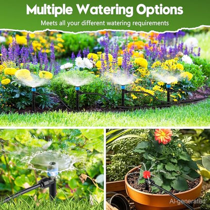 110FT Drip Irrigation System Kit, Automatic Garden Watering System Quick-Connect Adjustable Sprinklers for Raised Garden Beds, Greenhouse, Yard, Lawn, Plant with 1/2" & 1/4" Tubing and Accessories - size: 17FT Main tube+ 93FT 1/4'' tube