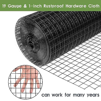 Tongmo 24" x 100' Black Hardware Cloth, 1inch Mesh Chicken Wire Fence, 19 Gauge Vinyl Coated Wire and Welded Wire Roll,Garden Fence, Poultry Netting for Rabbit/Duck/Chicken Coop