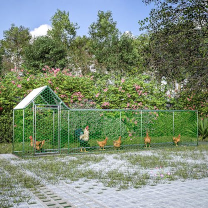 Large Metal Chicken Coop Run Outdoor Walk-in Poultry Cage with Waterproof Cover, Backyard Chicken House Hen Run with Lockable Door & PVC Coated Wire Mesh for Chickens Ducks Rabbits Geese