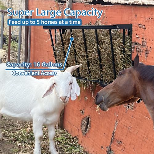 2Pcs Wall Mount Hay Rack, 27'' Long Livestock Hay Feeder with 16 Gallon Capacity, Carbon Steel Hay Feeder for Sheep, Goats, Horses, Indoor Outdoor Uses - size: 16INCH(2PCS)