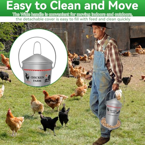 8.8 Lb Stainless Steel Poultry Feeder, Automatic Chicken Feeder No Waste, Hanging Chicken Feeder Heavy Duty Reliable Long-Lasting with Handle, Top Filled - size: 4KG/8.8 LB