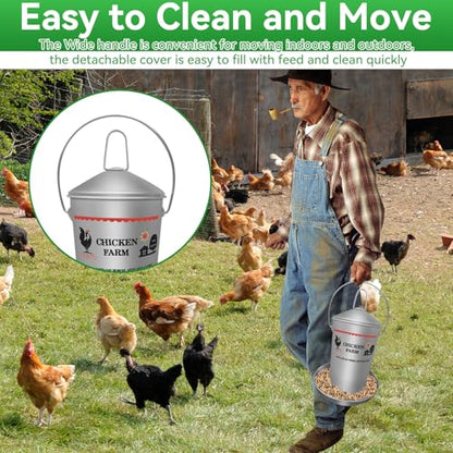 8.8 Lb Stainless Steel Poultry Feeder, Automatic Chicken Feeder No Waste, Hanging Chicken Feeder Heavy Duty Reliable Long-Lasting with Handle, Top Filled - size: 4KG/8.8 LB