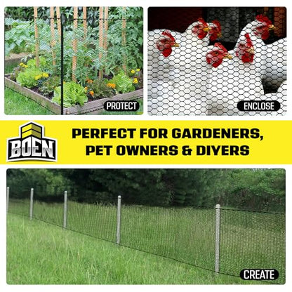 Boen Poultry hex Netting Plastic Temporary Barrier Chicken Wire Protection for Yard (3' x 25', Black)