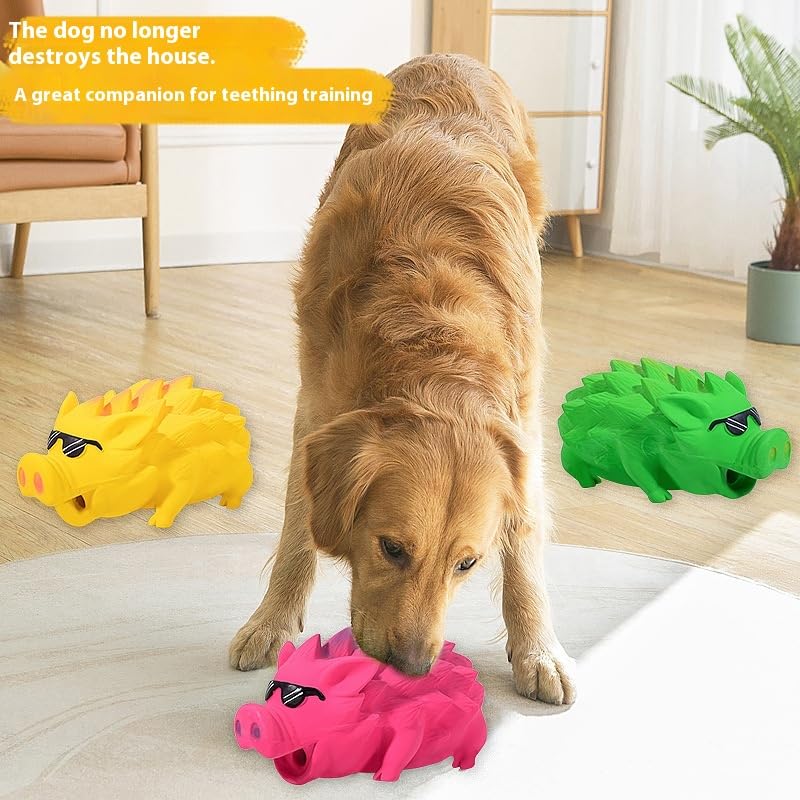 Dog Latex Pig Toy, Large Squeaky Design with Textured Back for Chewing, Training, and Floating Play (Yellow) - color: Yellow