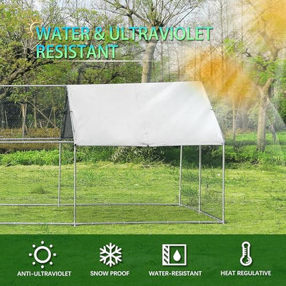 Large Metal Chicken Coop Round Top Upgrade Tri-Supporting Wire Mesh Chicken Run,Chicken Pen with Water-Resident and Anti-UV Cover,Duck Rabbit House Outdoor (Spire Roof 10’ W x 26.2’ L x 6.5’ H) - size: 314.4"L x 120.0"W x 78.0"H