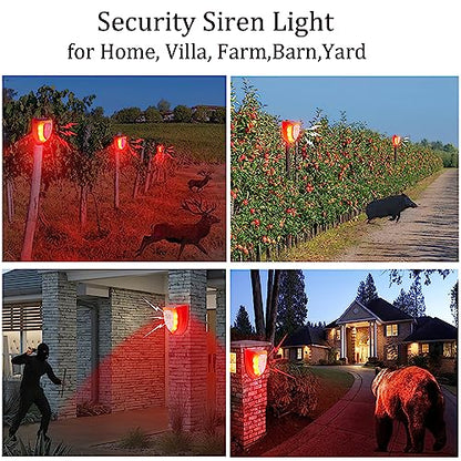 Solar Motion Sensor Alarm Outdoor: Solar Security Alarm Lights with Dog Barking & Gunshot Sound, 129db Loud Noise Maker, Strobe Light Warning Lamp with USB Cable, for Home, Villa,Farm,Barn,Yard