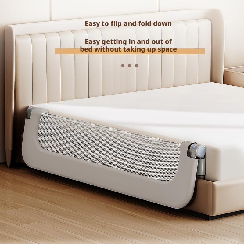Baby Bed Rail Guard for Toddlers, Grey, Oxford Fabric, Iron Pipe, Rectangular, Swing Down Bedrail, Extra Tall Child Safety Side Railing for Crib, Twin, Full, Queen Bunk Size Bed (59 Inch) - size: 59 Inch