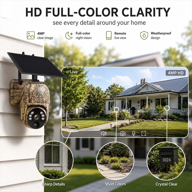 4G LTE Cellular Trail Camera with Built-in SIM Card, Solar Powered Game Camera, 4MP Ultra HD 360° Live Streaming, Motion Activated Trail Cam with IR & White LED Night Vision, IP66 Waterproof (1pc) - color: 1pc
