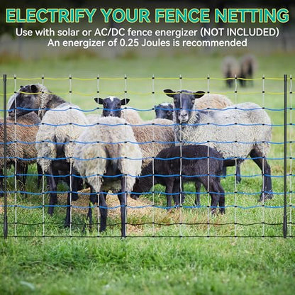 PPOLB Highly Visible Blue Electric Fence Netting, 42.5" H x 164' L, Portable Livestock Nets Mesh for Goats, Sheep, Hogs, Dog, Electric Fencing for Backyards, Homesteaders, Farms Ranches, and Gardens - size: 42.5" H x 164' L
