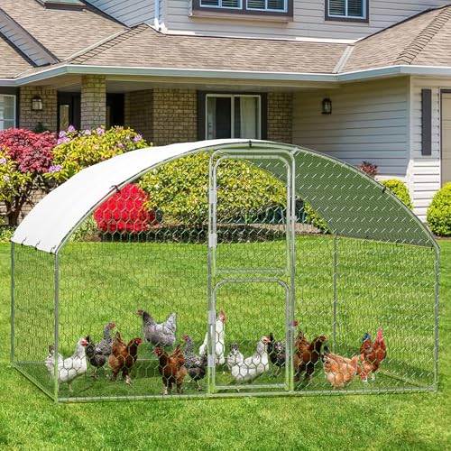 Takywep Metal Chicken Coop 9.8 x 6.5 x 6.5FT, Walk in Chicken Runs with Cover, Large Metal Chicken Run, Walk-in Chicken Pen, Outdoor Duck Hens Cage Poultry Pens for Farm Yard Backyard