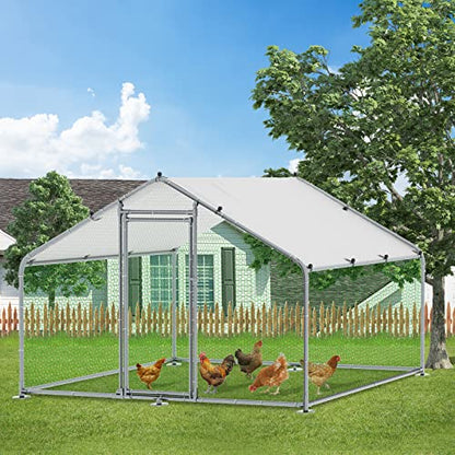 MEETWARM Large Metal Chicken Coop Run, Walk-in Enclosure Poultry Hen Run House, Spire Shaped Chicken Pen with Waterproof & Anti-UV Cover for Outdoor Farm Use(9.8' L x 6.56' W x 6.56' H) - color: 9.8' L x 6.56' W x 6.56' H