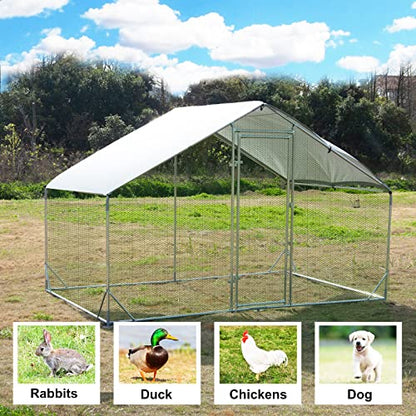 Large Metal Chicken Coop Walk-in Poultry Cage Hen Run House Habitat Spire Shaped Cage with Waterproof and Anti-Ultraviolet Cover for Outdoor Backyard Farm Use (6.5’ L × 9.84’ W) - size: 6.5’L x 9.84’W