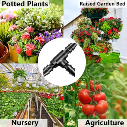 110 Pack Drip Irrigation 1/4" Barbed Tee Fittings, Drip Line Barbed T Connectors for 1/4 Inch Irrigation Tubing Micro Irrigation Connection Parts for Garden Sprinkler Systems - size: 1/4 Inch Tee-110P