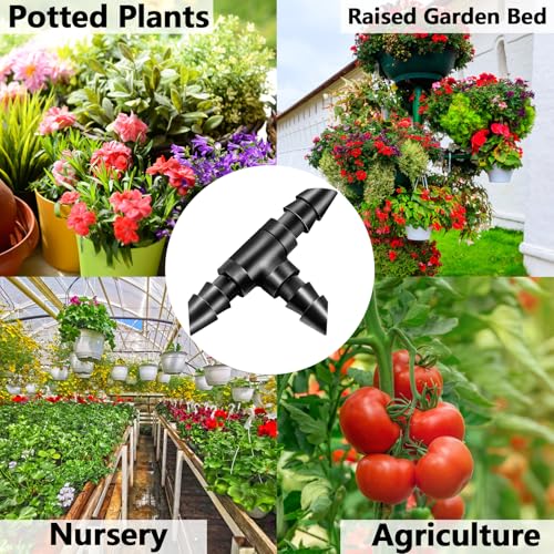 60 Pack Drip Irrigation 1/4" Barbed Tee Fittings, Drip Line Barbed T Connectors for 1/4 Inch Irrigation Tubing Micro Irrigation Connection Parts for Garden Sprinkler Systems - size: 1/4 Inch Tee-60P