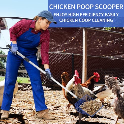 Jonkehai Chicken Poop Scooper 6inch Metal Chicken Litter Scoop Extendable Metal Cat Litter Scoop 23 to 42" Long Chicken Coop Litter Scoop Litter Sifting Shovel Chicken Coop