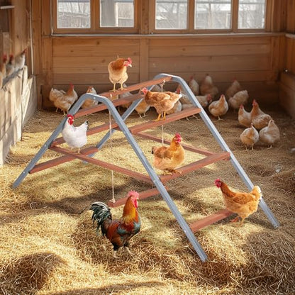 PETSFIT Chicken Roosting Bar-Solid Wood and Rustproof Iron Design, Chicken Perch with Swing for Healthy Poultry-Ideal for Backyard Coops, Farms, Easy to Assemble and Clean - size: 62"Lx24"Wx28"H