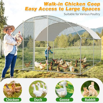 Outvita Large Metal Chicken Coop, 13×10FT Walk-in Poultry Cage with Waterproof & Anti-UV Round Arch Cover, Duck Rabbit Hen Cage Galvanized Mesh for Outdoor Yard Backyard and Farm - size: 156.0"L x 120.0"W x 78.0"H
