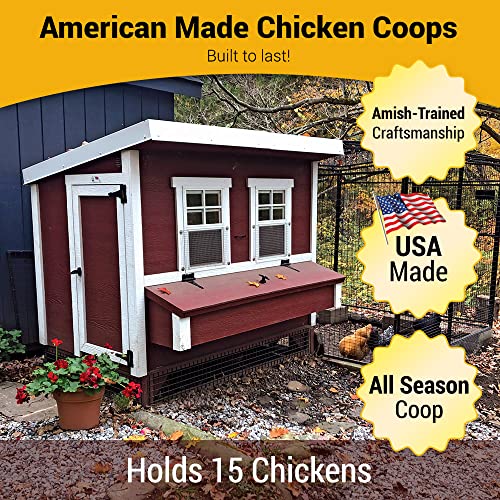 OverEZ Classic Large Chicken Coop for Up to 15 Chickens - Nesting Box - Large Bird, Poultry and Hen House Made from Wood, Made in USA