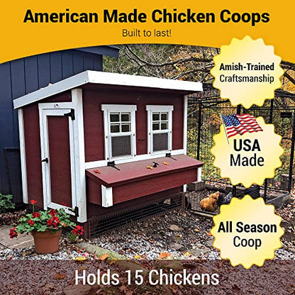OverEZ Classic Large Chicken Coop for Up to 15 Chickens - Nesting Box - Large Bird, Poultry and Hen House Made from Wood, Made in USA