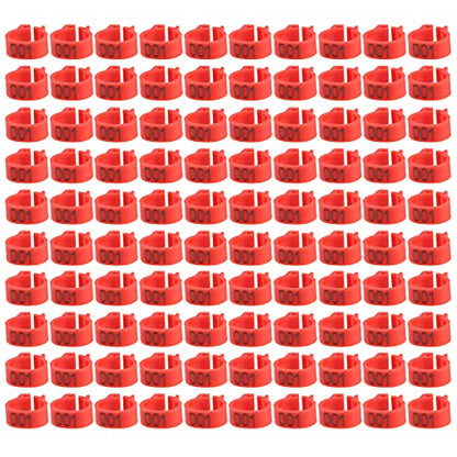 Acouto 100PCS Bag 8mm 001 100 Numbered Plastic Letter Bird Leg Bands Rings Chicken Bands Bird for Pigeons Leg Rings Legs Blue and Quail 8mm Chicks Plastic Marking Poult (Red)