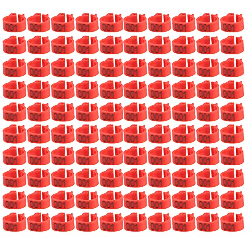 Acouto 100PCS Bag 8mm 001 100 Numbered Plastic Letter Bird Leg Bands Rings Chicken Bands Bird for Pigeons Leg Rings Legs Blue and Quail 8mm Chicks Plastic Marking Poult (Red)