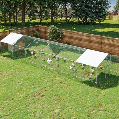 Large Metal Chicken Coop,19.7x9.8x6.4 FT Chicken Run for Yard with Waterproof & Anti-UV Cover,Walk in Chicken Pen with Feeding Door (39.4 * 9.8 * 6.4 ft) - size: 39.4*9.8*6.4 ft