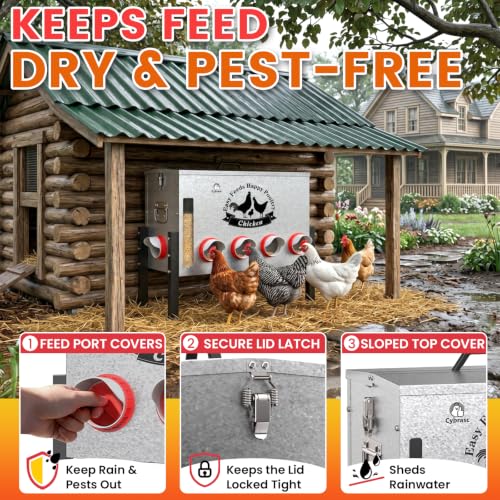 16gal Large Automatic Chicken Feeder - 10 Port No Waste Poultry Feeder, Rust-Proof Alloy Steel with Locking Lid & Adjustable Legs for Chickens, Ducks, Geese, Poultry - size: 16GAL-88LB