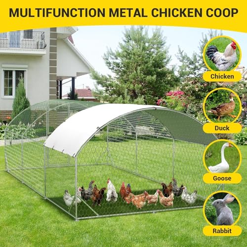 Large Metal Chicken Coop, Walk-in Poultry Cage, Large Chicken Run with Waterproof & Anti-UV Cover, Chicken Pen with Double Lockable Doors for Outdoor, 9.8x19.7x6.6FT - size: 9.8' W x 19.7' L x 6.6' H